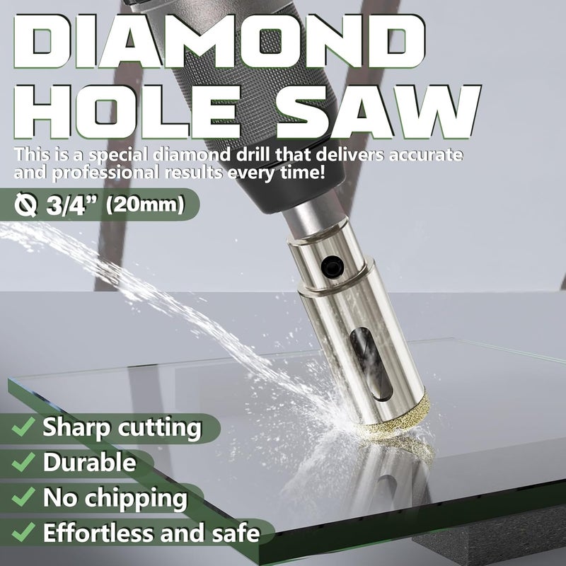 CSOOM 2PCS 3/4"(20mm) Diamond Hole Saw with Center Drill Bit, One-Touch Positioning, Easy to Penetrate Hard Materials Such as Ceramic, Tile, Glass, Granite, Marble, etc. - Image 3